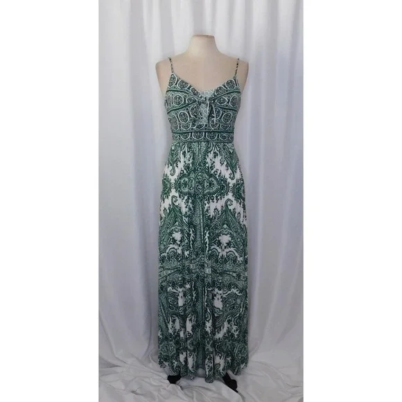 Anthropologie MOULINETTE SOEURS Brisbane Green Paisley Maxi Dress Knit Medium - Picture 3 of 16